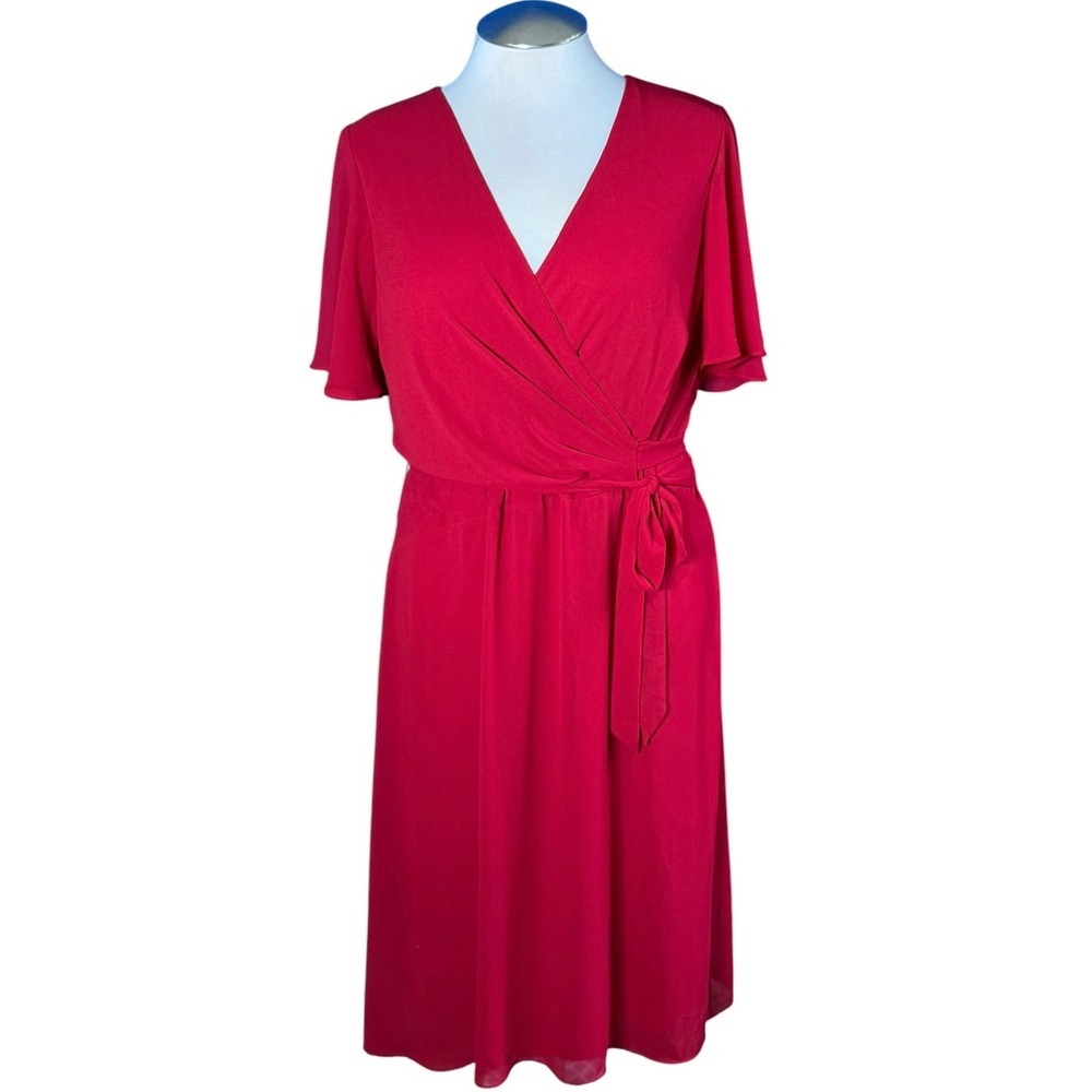 Lauren Ralph Lauren Red Faux Wrap Flutter Sleeve Dress Size 18 250842381001